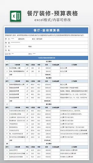 饭店装修预算(饭店装修预算明细报价清单)