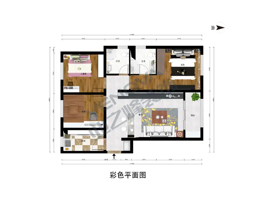 80平方三室一厅设计图纸(80平方三室一厅设计图纸图片)